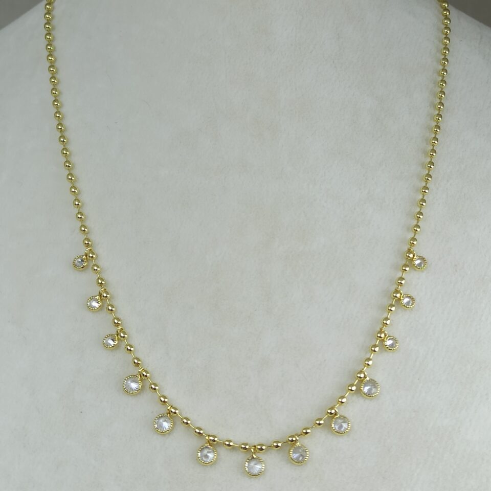 Altın Renk Vip 14K İnce ve Baget Taş Detaylı Küre Zincirli Kolye (45+5 cm)