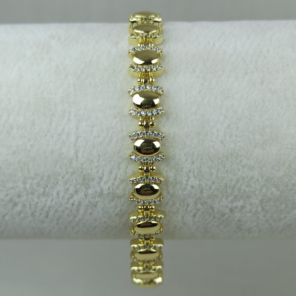 Altın Renk Vip 14K Oval Taş Detaylı Zincir Bileklik